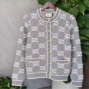 Gucci Gray and Cream Cardigan Sweater